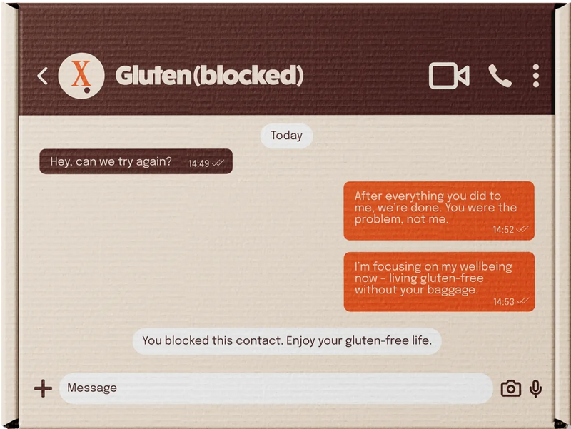 Ex your Gluten Box von oben, Aufdruck: Gluten geblockt, du bist getrennt