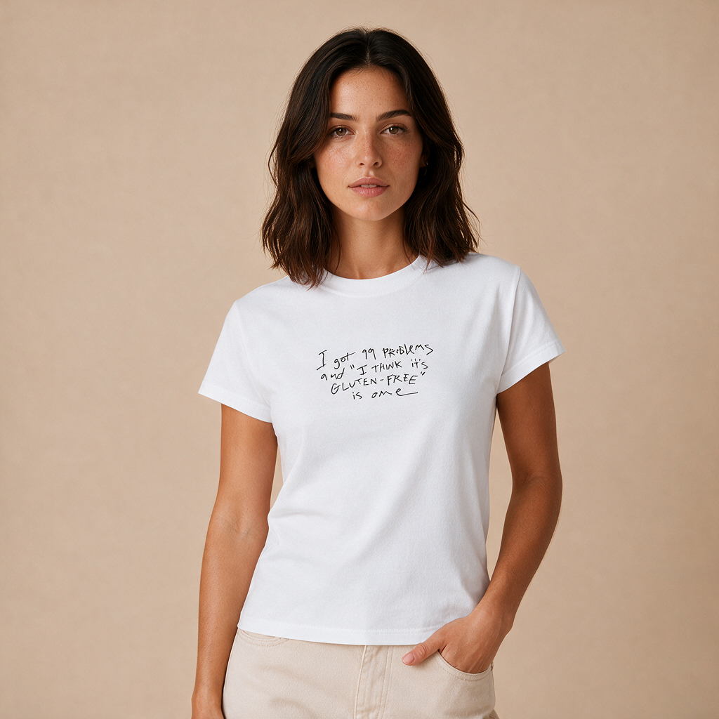 99 Problems, Gluten Is One – Damen Baby Tee – Mockup