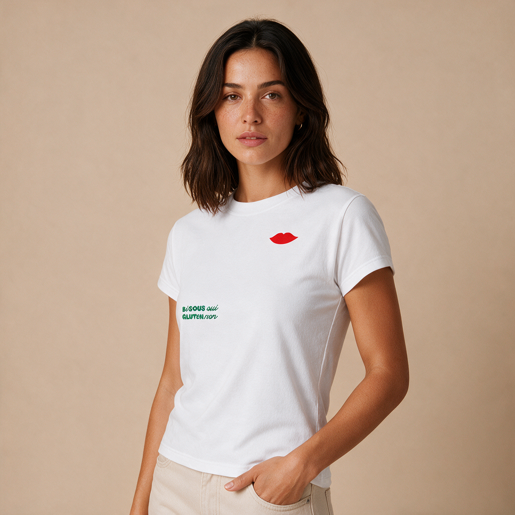 Bisous Oui, Gluten Non – Damen Baby Tee – Mockup