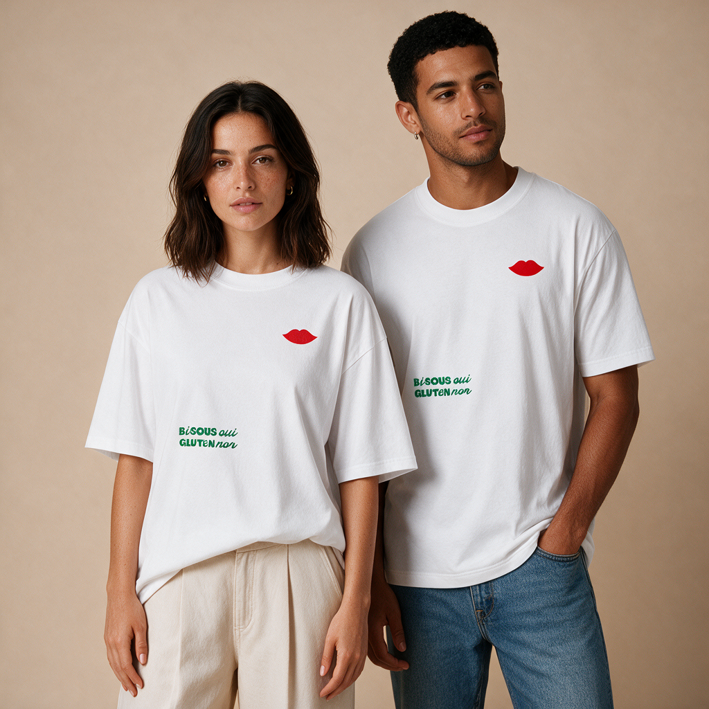 Bisous Oui, Gluten Non – Unisex Oversized – Mockup