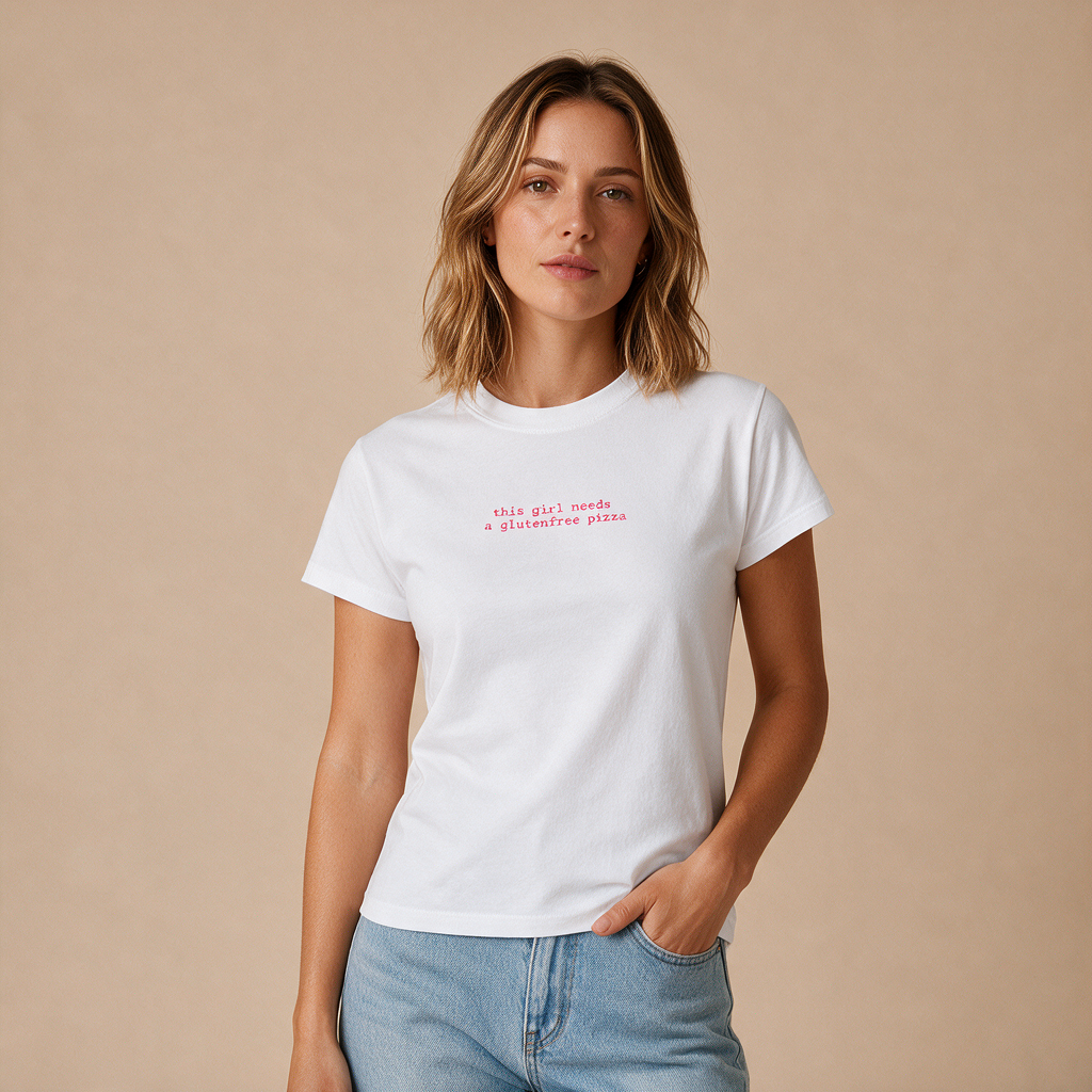 Girl Needs Glutenfree Pizza – Damen Baby Tee – Mockup
