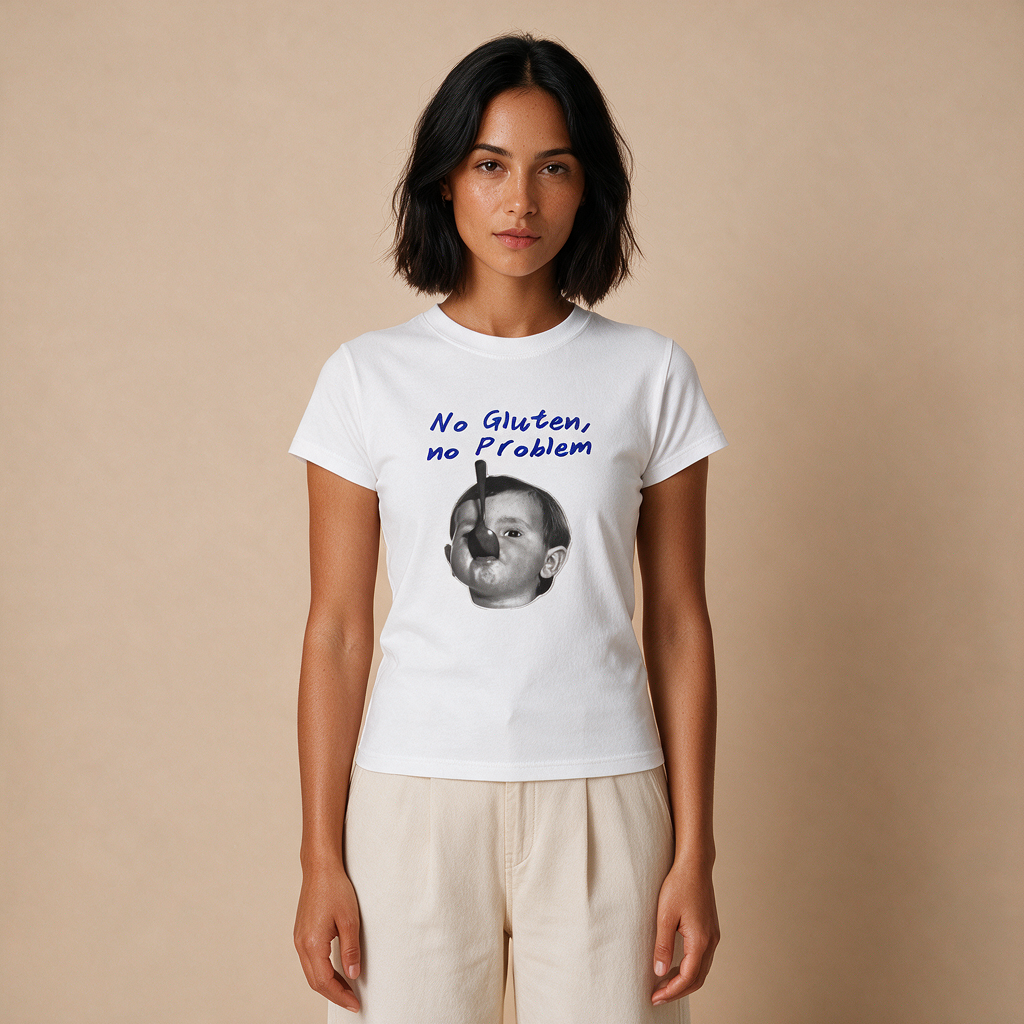 No Gluten, No Problem – Damen Baby Tee – Mockup