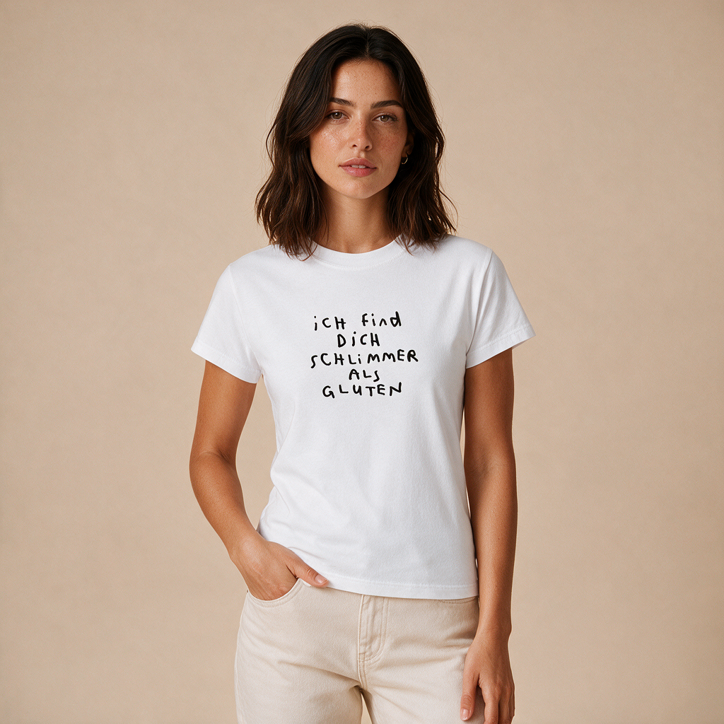 Schlimmer als Gluten – Damen Baby Tee – Mockup