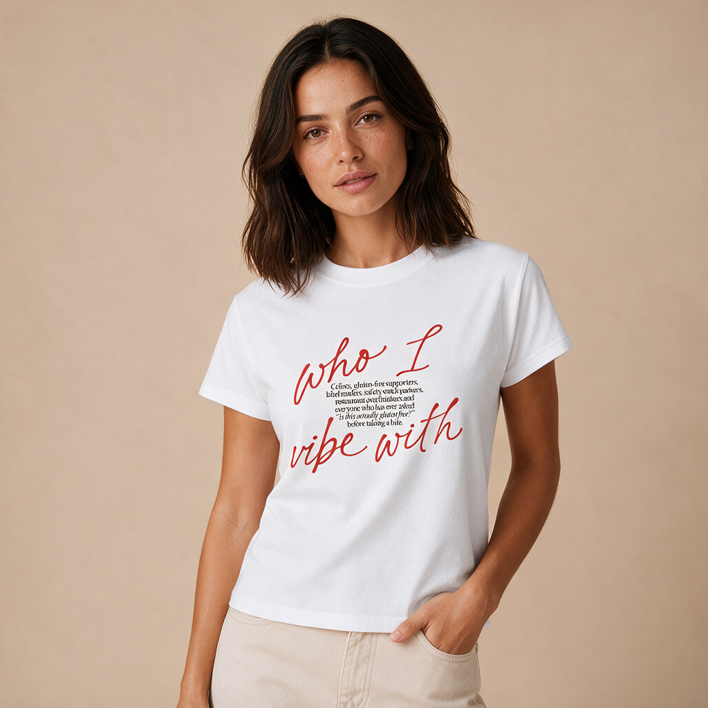 Who I Vibe With – Damen Baby Tee – Mockup